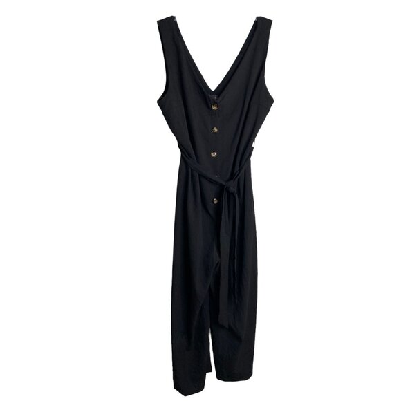 Zenobia Womens NWT Black Button Down Sleeveless Lined Jumpsuit with Belt Size 3X - Picture 2 of 12